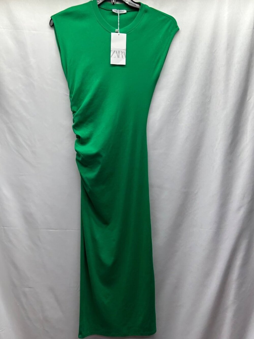 ZARA NWT Ruche Side Green Body Con Maxi Dress M